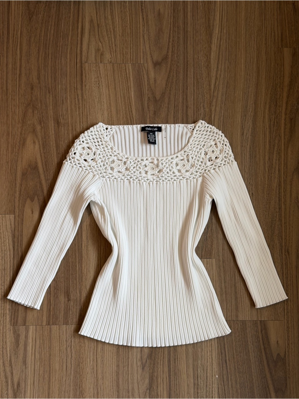 Vintage Y2K Dolce Cabo White Beaded Top with Crochet